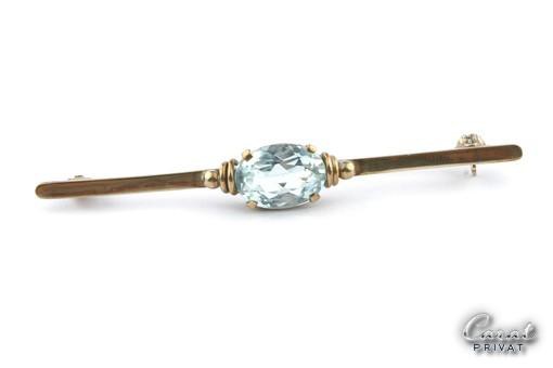 Anstecknadel mit Aquamarin in 8kt. 333 Gelbgold Großer Aquamarin auf Brosche