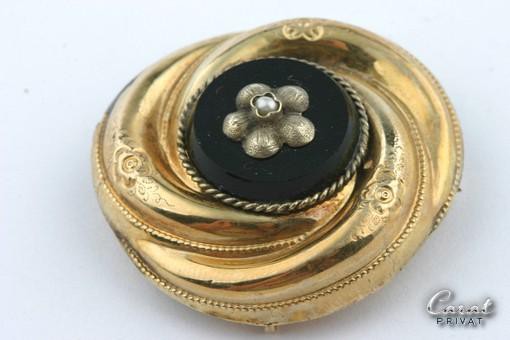 Biedermeier Brosche silber vergoldet Antik um 1880 mit einer Perle Unikat
