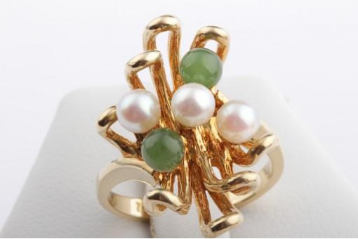 Ring Goldring mit Perlen und Chrysopras in aus 750 er Gelbgold Designerring