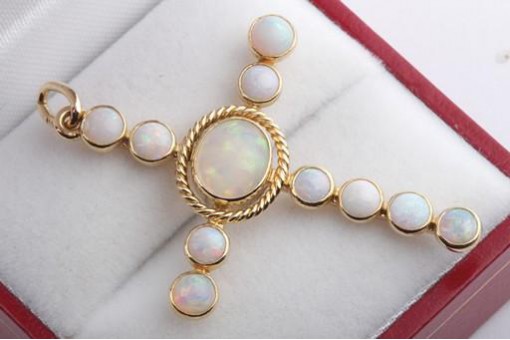 Opalkreuz Kreuz mit Opal Opalen in aus 750 er Gelbgold Goldkreuz Anhänger
