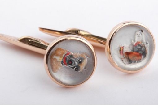 Hunde Manschettenknöpfe in aus 585 er Rosegold Rotgold mit Hundekopf Design