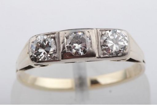 Diamantring antik Jugendstil in aus 585 er 14kt Gelbgold mit Diamanten Gr54