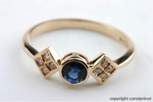 Saphirring Safirring aus 585 er Gelbgold mit Safir und Diamanten Brillanten Gr49