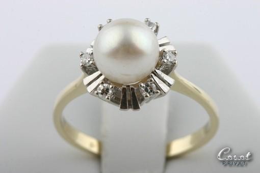 Perlen Diamant Ring mit Perle in 585 14k Bicolor Gold GG WG Gr53 und