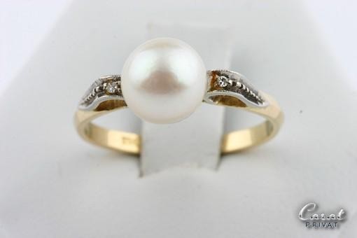 Perlen Ring mit Diamanten in 18k 750 Gelbgold 0,02 ct. Größe Gr53 7mm Akoya