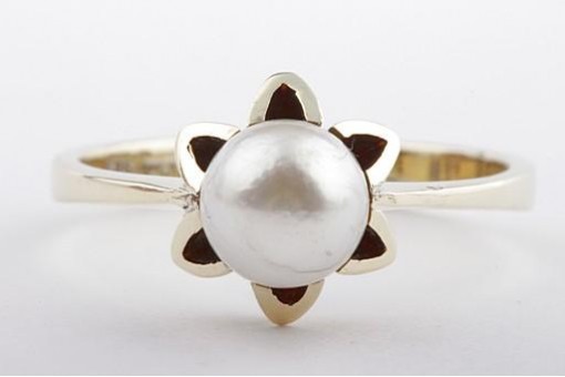 Perlenring Ring Goldring mit Akoya Perle Durchmesser 6mm in 14k 585 Gelbgold