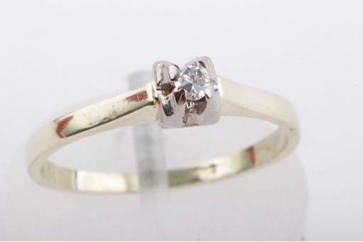 Diamantring Ring antik in aus 585 14k Gelbgold mit Solitär Diamant Gr51