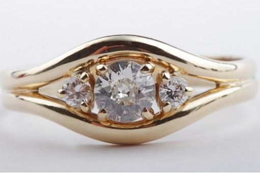 Diamantring Ring antik mit Altschliff Diamant 0,41ct Weiß Lupenrein 750 Gelbgold