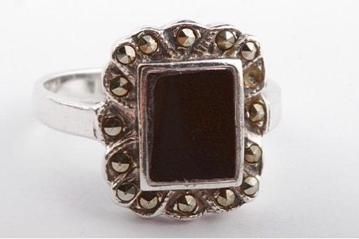 Silberring Ring antik Jugendstil in 925 Sterling Silber mit Onyx und Markasiten