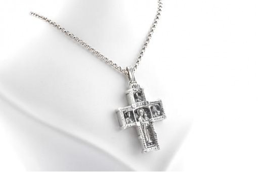 Silberkette mit Kreuz in 925 er Sterling Silber antik Jugendstil Länge 41 cm