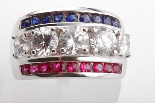 Ring in 925 Sterling Silber mit Zirkonia blaue und rote Steine Größe Gr50