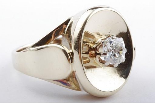 Kissenschliff Diamant Ring antik in 585 Gelbgold mit Solitär 0,6ct Größe Gr55