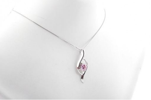Silberkette mit Anhänger 925 mit rosa Stein Länge 44 cm