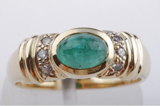 Ring Smaragd Cabochon Brillanten Diamant 750 Gelbgold Ring Smaragd Cabochon Brillanten Diamant 750 Gelbgold