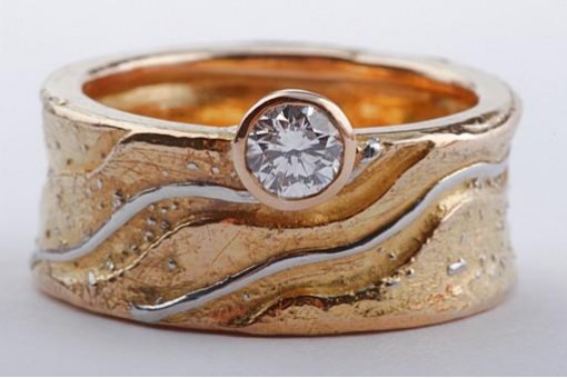Designer Brillant Diamant Ring 0,31ct handgeschlagen 900 Gold 