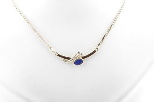 Collier mit Lapis Lazuli und Zirkonia in aus 585 14k Gelbgold Gold Länge 44 cm