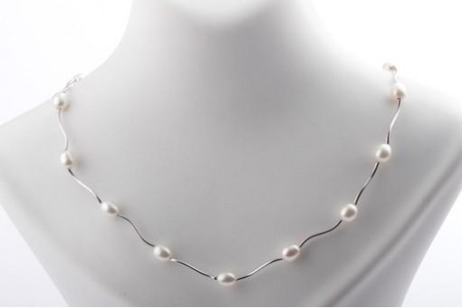 Perlenkette Kette Collier in aus 585 er 14k Weißgold mit Perlen necklace pearls