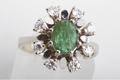Ring Smaragd Brillanten Diamant 585 Weißgold 14kt 53 16,9mm Smaragdringe