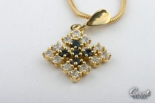 Collier Kette mit Anhänger in 585 14kt Gelbgold mit Saphire und Zirkonia 48 cm.