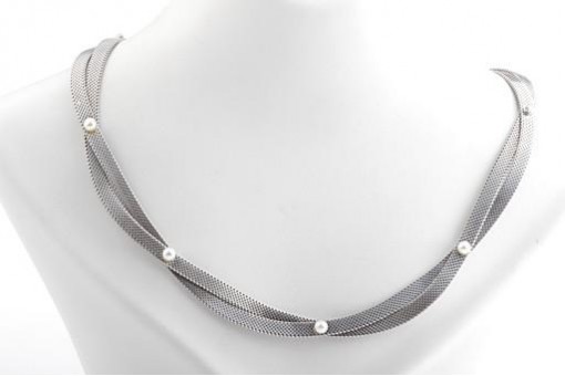 Collier 835 er Silber Länge 39 cm 33 g mit 4 Perlen