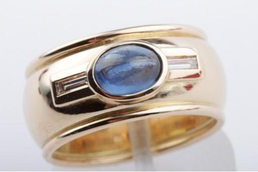 Saphir Ring in 750 er 18k Gelb gold Baguette Diamanten Brillanten 55