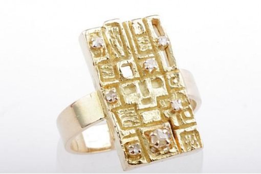 Designer Ring 750 Gelbgold 18k Altschliff Rosenschliff Diamanten Gr52