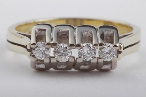 Diamant Brillant Ring mit 4 Brillanten in 585 14K Bicolor Gold GG WG 56