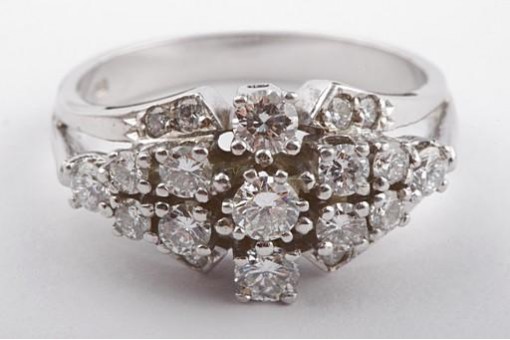 Brillant Diamant Ring 585 WG Weiß gold Größe 55 Cluster Handarbeit.