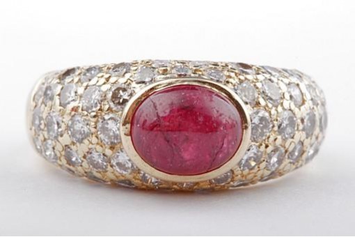 Rubin Ring Cabochon 2,85ct 1,5ct Brillanten Diamanten 750 Gelbgold