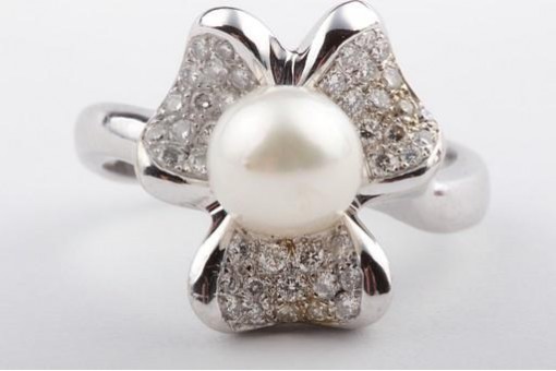 Perlen Ring 750 er 18k Weißgold Brillanten Diamanten