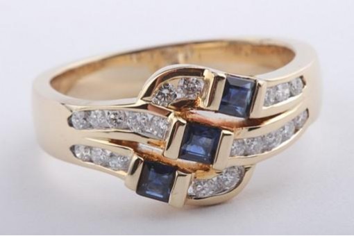 Saphir Diamant Brillant Ring 585  14k Gelbgold Grösse 51