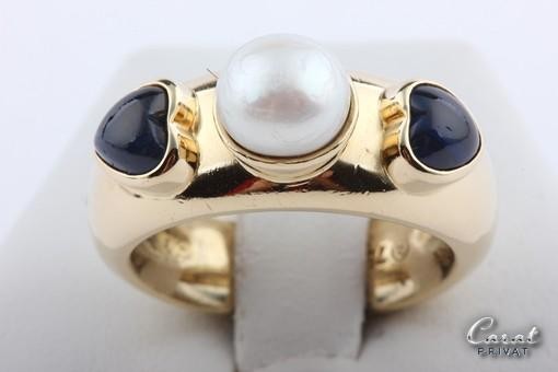 Herz Saphir Ring Perle 18kt 750 Gelb gold Herzschliff