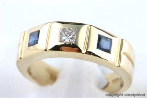 Ring Saphir und Prinzess Diamant 0,25ct Weiß Vsi 55 17,5mm