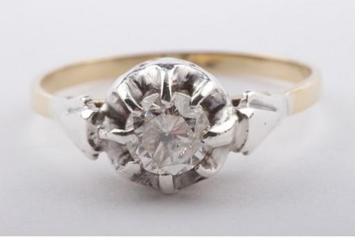 Brillant Diamant Ring antik 750 18 Kt Bicolor Gold Solitär 0,5 ct