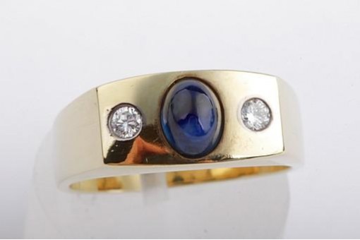Ring Saphir 2 Brillanten Diamant 585 14k Gelbgold Ringgröße 52