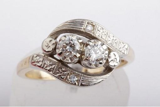 Brillant Diamant Ring 2 Brillanten 585 er 14k Bicolor Gold Gr. 53