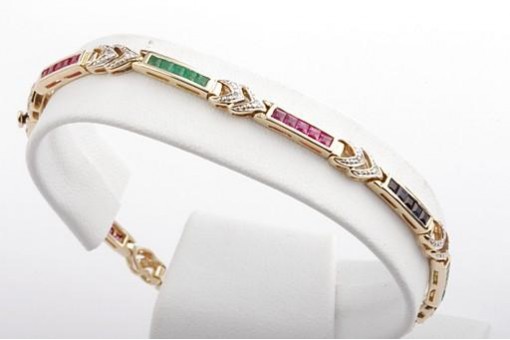 Armband 585 Gold Rubin Smaragd Saphir Diamant Brillant Länge 19 cm