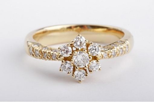 Designer Brillant Diamant Ring 0,6ct 750 18K Gelbgold 52 Brillanten seitlich