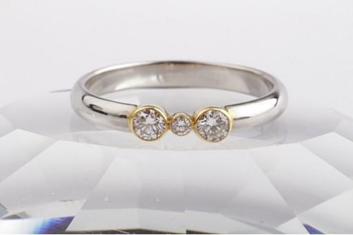 Platin Brillant Diamant Dreier Ring und 750 18K Gelbgold Brillanten 52