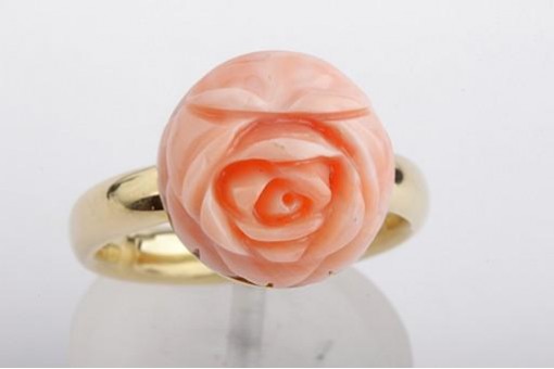 Ring Sardegna Koralle Rose lachsfarben natürlich 750 Gelb Gold 54 17,2mm