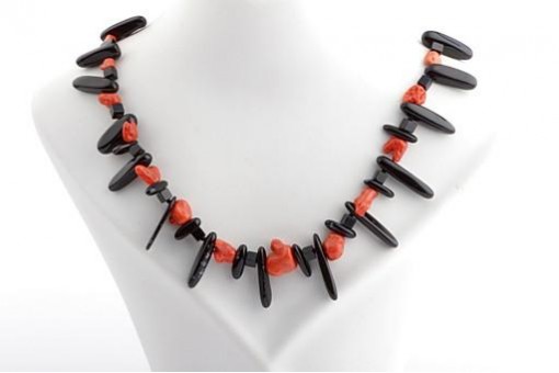 Rote Edel Korallen Kette Onyx Collier Sardegna 58 cm 925 Silber Verschluss
