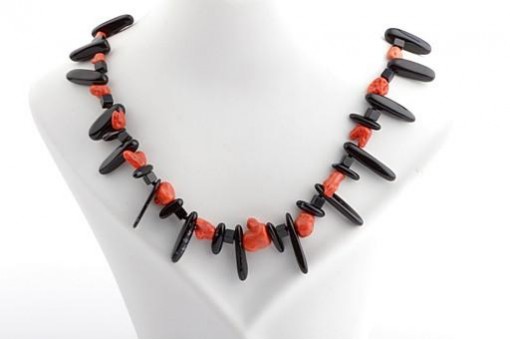 Rote Edel Korallen Kette Onyx Collier Sardegna 58 cm 925 Silber Verschluss