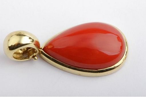 Anhänger Sardegna Korallen Rot Tropfen Form 18k Gelb Gold 750 Neu