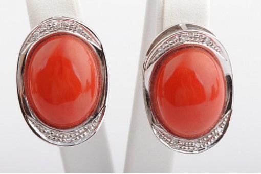 Rote Sardegna Korallen Ohrringe Brillanten Diamanten 750 18K Weißgold Neu