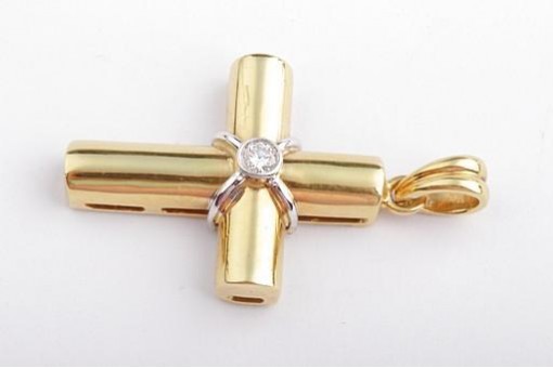 Kreuz Anhänger mit 1 Brillant Diamant 0,10ct 750 Gelb Gold 18Kt 36x21mm Neu!