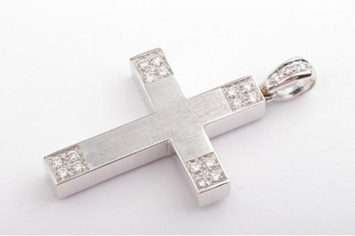 Kreuz Anhänger mit 19 Brillanten Diamant 0,35ct 750 Weiß Gold 18Kt 40x24mm Neu!