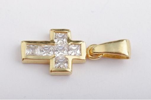 Kreuz Anhänger mit 6 Zirkonia 585 Gelb Gold 14Kt 25x11mm Neu!