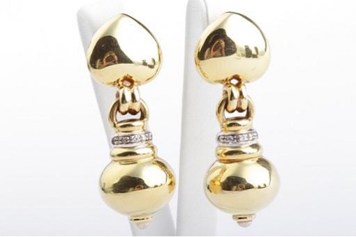 Gold Ohrringe hängend 750 Gelb gold 18 Karat Brillanten Länge 4 cm