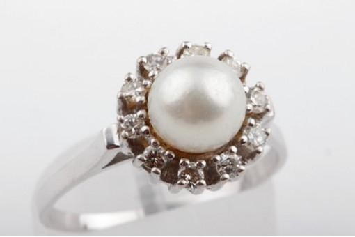 Perlen Ring 585 er 14kt Weißgold Diamanten Brillanten pearl
