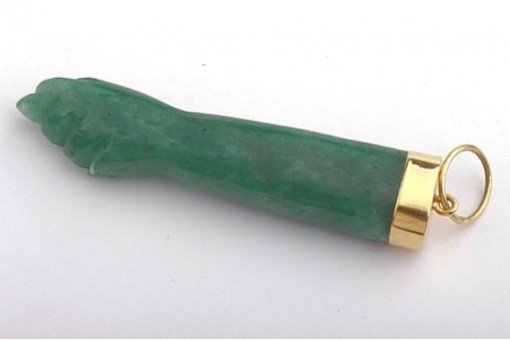 Anhänger Jade Hand 18K 750 er Gelbgold Länge 6 cm Neu!